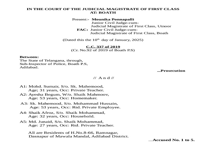 Judgment in CC No. 377 of 2019 - Dowry Case Acquittal Under IPC 498A and DP Act - Boath Judicial Magistrate Court